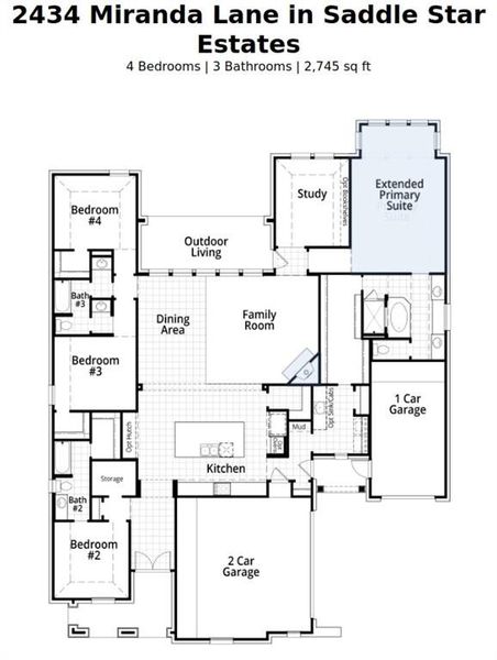 2D floor plan layout of this home in Saddle Star Estates, Rockwall, TX (Image 3).