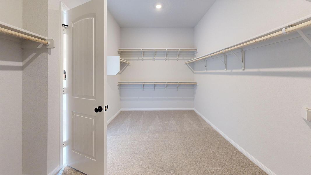 Walk in closet featuring light colored carpet Walk in closet featuring light colored carpet