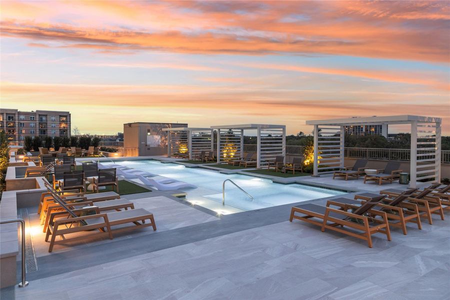 The cabanas, the loungers and turf areas make this the ultimate pool side oasis.
