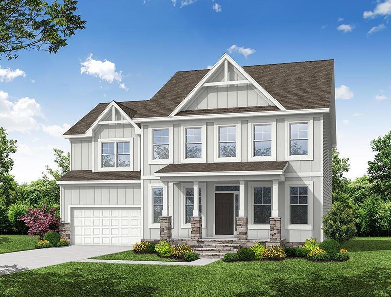 Front exterior of a new home in Hillcrest Grove, Wendell, NC, highlighting curb appeal (Image 1).