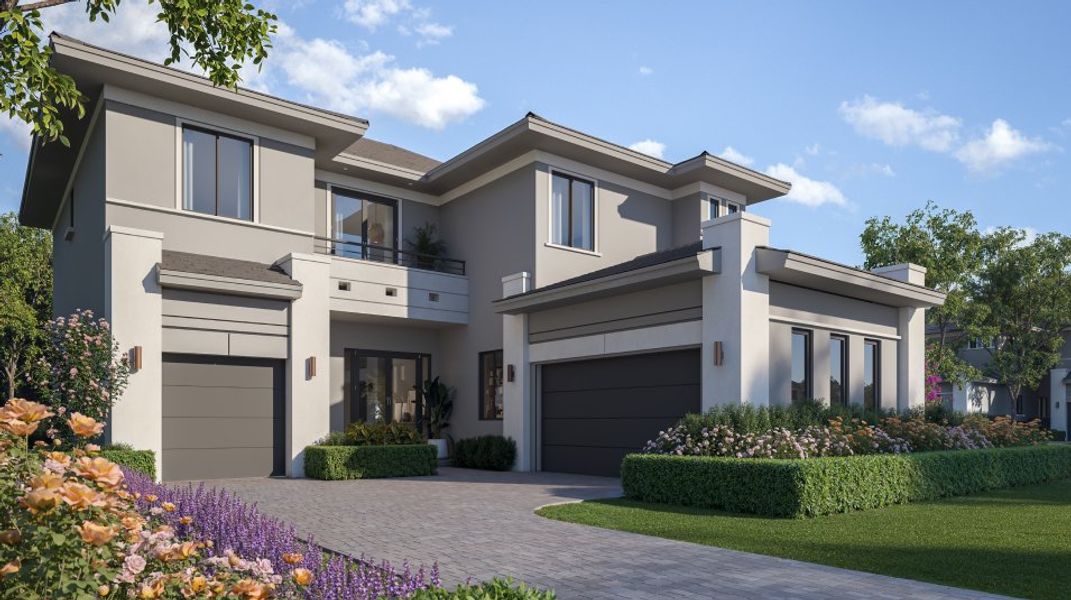 Front exterior of a new home in Greenview at Presidential: Presidential Collection, Miami, FL, highlighting curb appeal (Image 1).