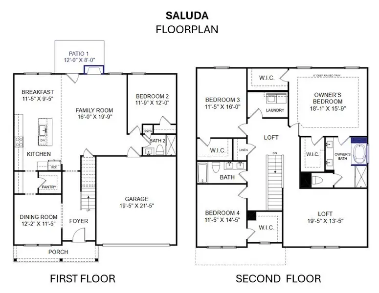 2D floor plan layout for the Saluda by Veranda Homes in Heritage Bay, Sumter, SC (Image 3).