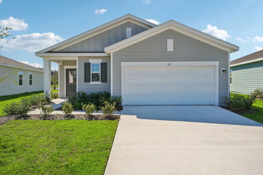 Representative exterior photo of a completed home built from the Glimmer by Starlight Homes in Brookewater at Crossprairie, St. Cloud, FL (Image 1). Representative exterior photo of a completed home built from the Glimmer by Starlight Homes in Brookewater at Crossprairie, St. Cloud, FL (Image 1).