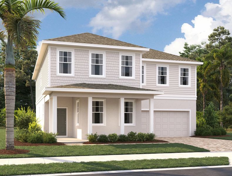 Representative exterior photo of a completed home built from the Moseley by Ashton Woods in Hawks Run, Kissimmee, FL (Image 1).