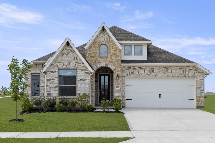 Front exterior of a new home in Elevon, Lavon, TX, highlighting curb appeal (Image 1). Front exterior of a new home in Elevon, Lavon, TX, highlighting curb appeal (Image 1).