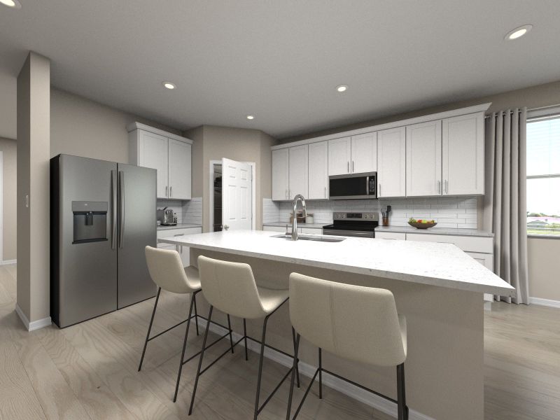 Rendering of the kitchen in the Violet floorplan