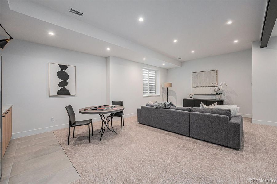 Basement rec room is wired for surround sound