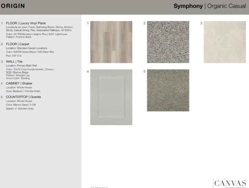 Design Selections. Home is under construction, selections subject to change.