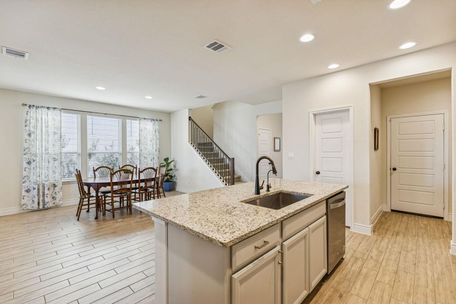 View from kitchen to dining area