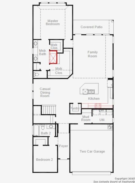 2D floor plan layout of this home in Overlook at Creekside, New Braunfels, TX (Image 5).