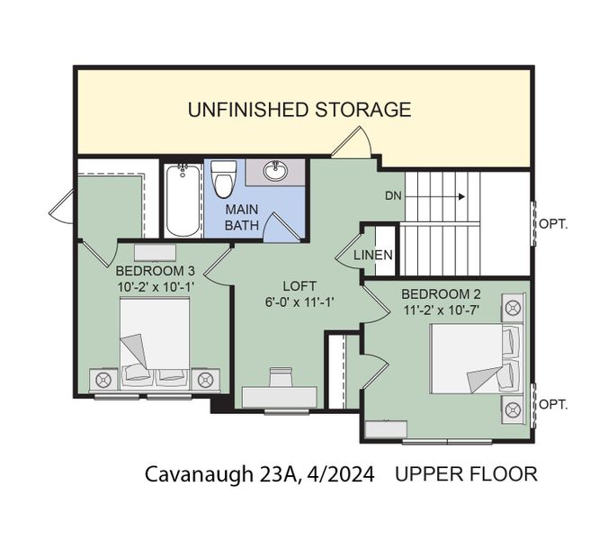 2D floor plan layout for the The Cavanaugh by Forbes Capretto Homes in Fieldstream Estates, Lancaster, NY (Image 4).