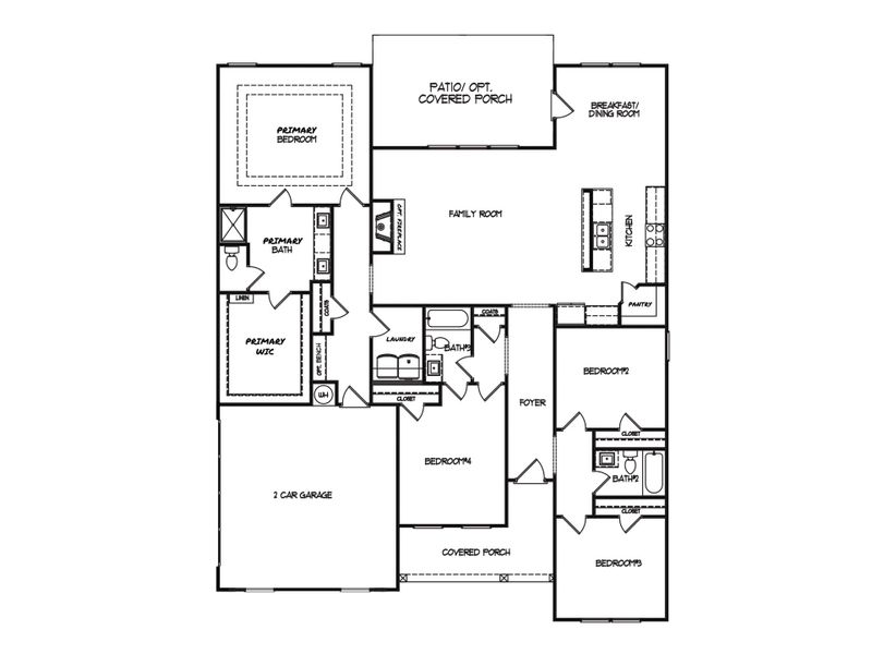 2D floor plan layout for the The Rosewood by My Home Communities in Magnolia Ridge, Monroe, GA (Image 3).