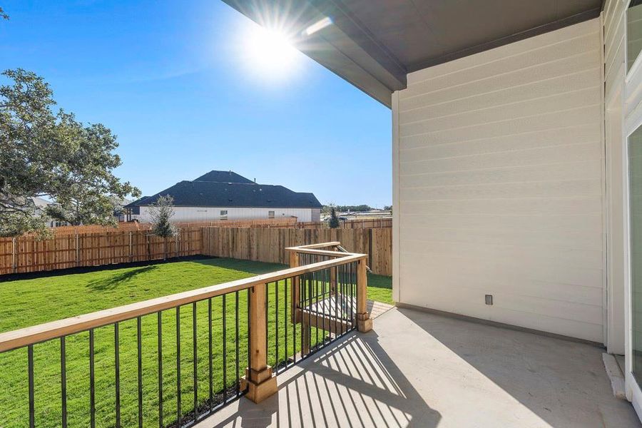 Exterior details and patio area of a home in Terrace Collection at Heritage, Dripping Springs (Image 24). Exterior details and patio area of a home in Terrace Collection at Heritage, Dripping Springs (Image 24).