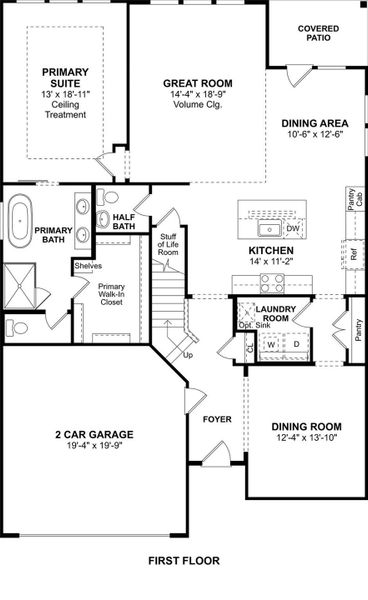 The Omaha floor plan by K. Hovnanian® Homes. 1st Floor shown. *Prices, plans, dimensions, features, specifications, materials, and availability of homes or communities are subject to change without notice or obligation.