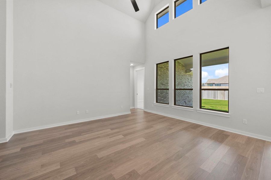 Family Room with soaring ceiling