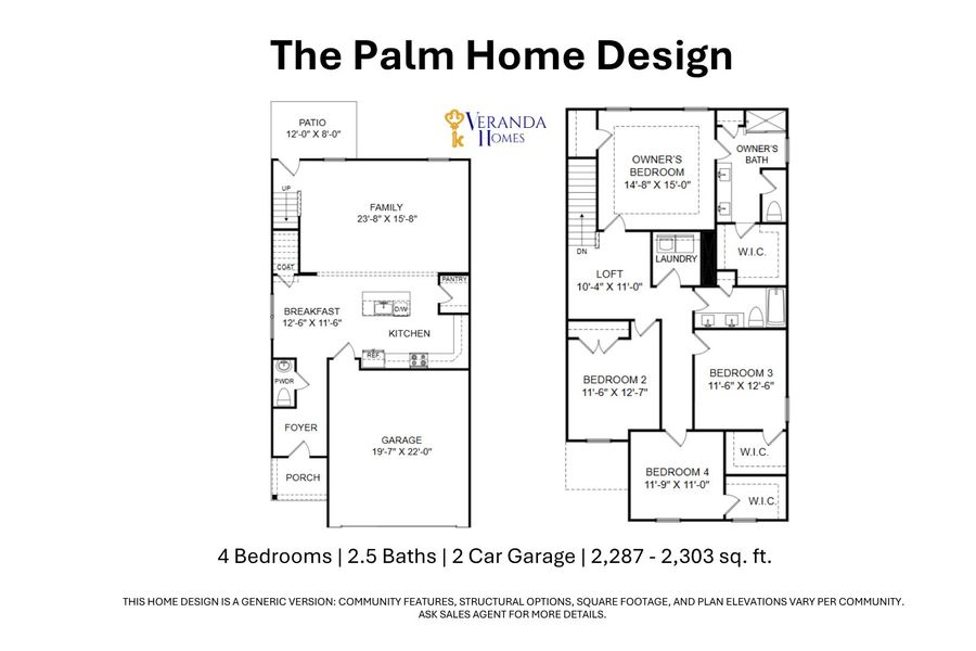 2D floor plan layout for the Palm by Veranda Homes in Hitchcock Preserve, Aiken, SC (Image 3).