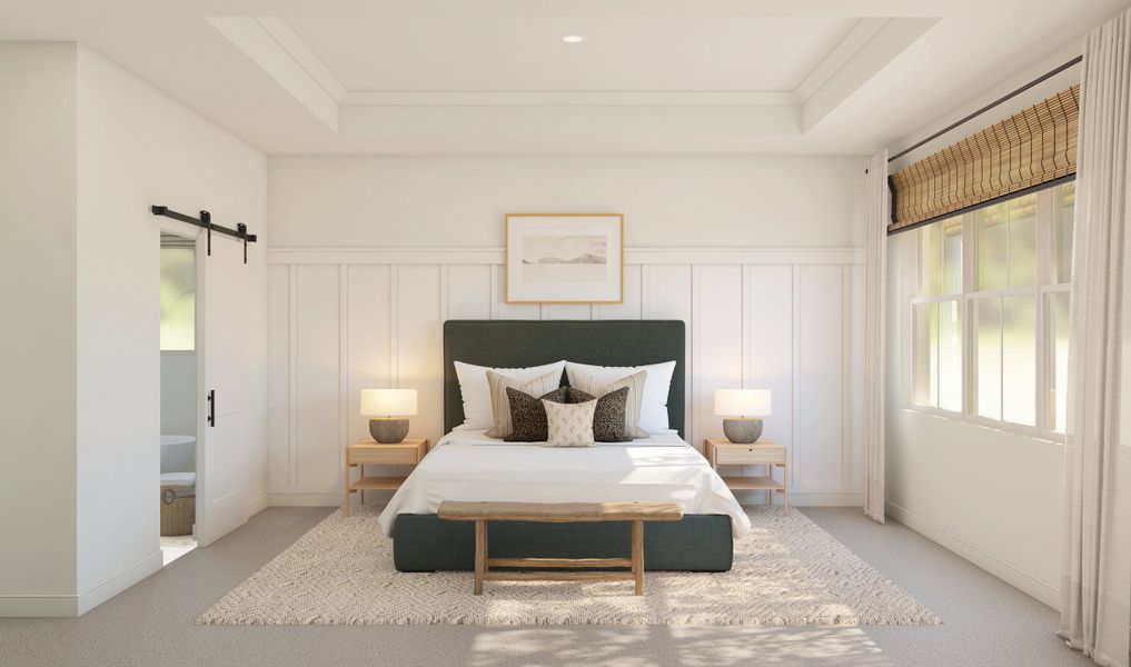 Primary suite with decorative feature wall