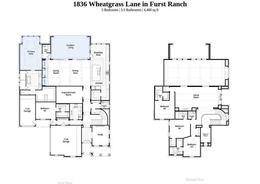 2D floor plan layout of this home in Furst Ranch, Flower Mound, TX (Image 2).