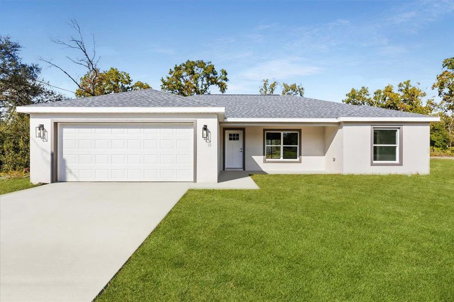 Front exterior of a new home in , Ocklawaha, FL, highlighting curb appeal (Image 1).