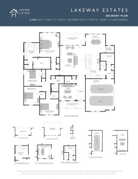 2D floor plan layout for the Belmont by Centre Living Homes in Lakeway Estates, Waxahachie, TX (Image 5).