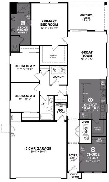 2D floor plan layout of this home in Montana Vista - Highland, Buckeye, AZ (Image 4).