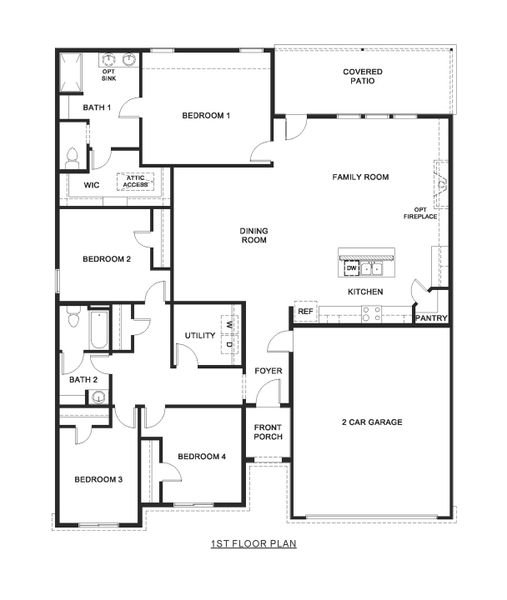 2D floor plan layout for the Egret by D.R. Horton in Windrose, Pilot Point, TX (Image 3).