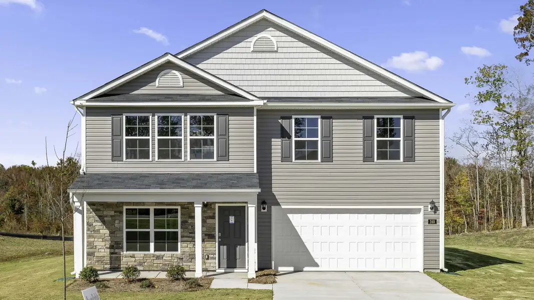 Front exterior of a new home in Aspen Place, Thomasville, NC, highlighting curb appeal (Image 1). Front exterior of a new home in Aspen Place, Thomasville, NC, highlighting curb appeal (Image 1).