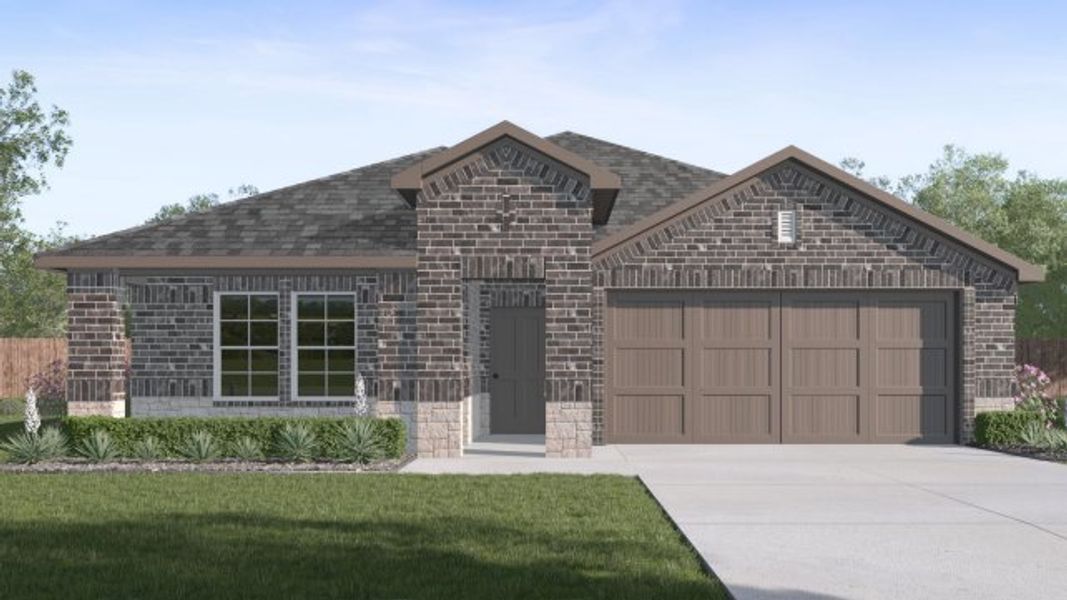 Front exterior of a new home in Allen Farms, Lubbock, TX, highlighting curb appeal (Image 2). Front exterior of a new home in Allen Farms, Lubbock, TX, highlighting curb appeal (Image 2).