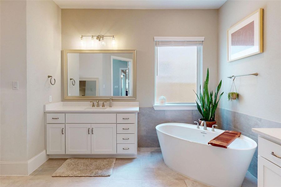 Primary bath with a soothing soaking tub.