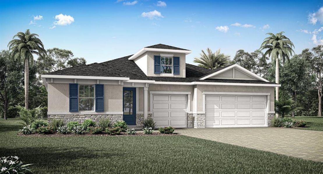 Front exterior of a new home in Meadowlark Landing, Apopka, FL, highlighting curb appeal (Image 1).