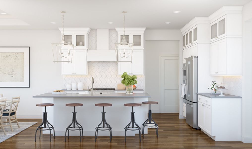 Kitchen with glass upper cabinets and pendant lighting Kitchen with glass upper cabinets and pendant lighting