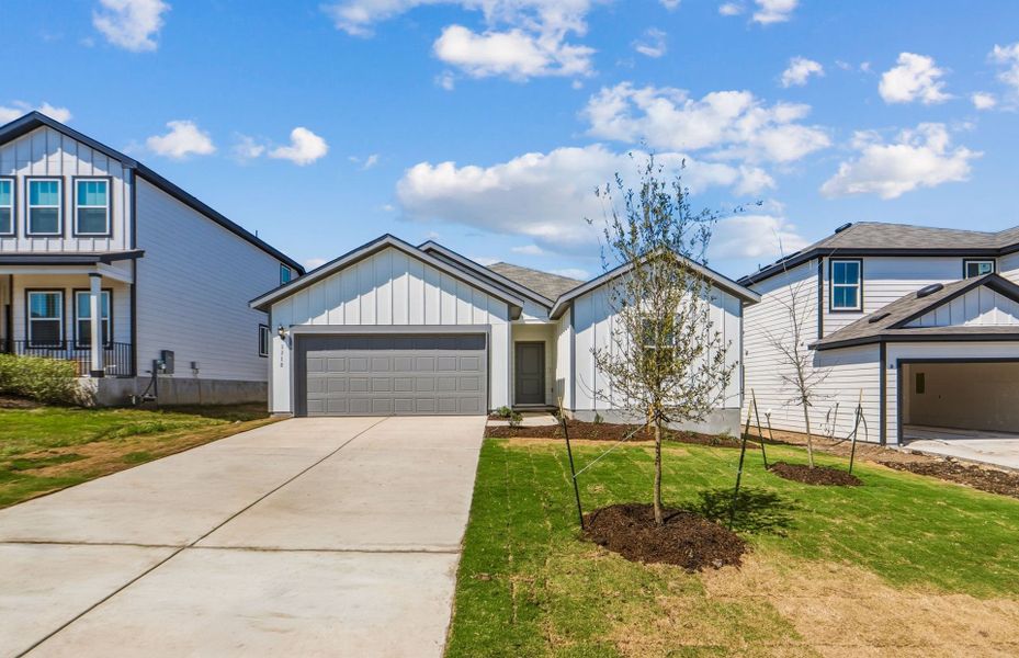 Front exterior of a new home in Skyview, Belton, TX, highlighting curb appeal (Image 18).