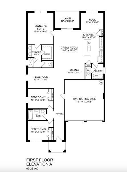 2D floor plan layout for the Harrison by Ryan Homes in The Palms at Venetian Bay, New Smyrna Beach, FL (Image 2).