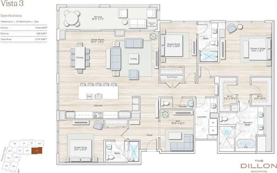 2D floor plan layout of this home in The Dillon Buckhead, Atlanta, GA (Image 5).