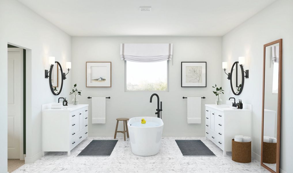 Primary bath with dual vanities