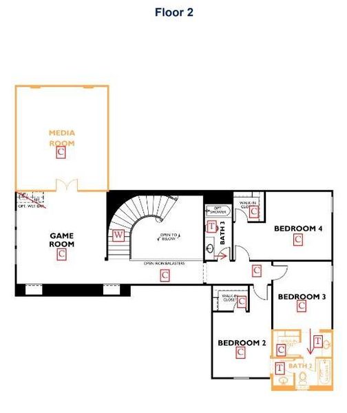 2D floor plan layout of this home in Meridiana 70', Manvel, TX (Image 3).