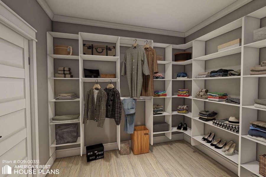 Walk in closet with light wood-style floors