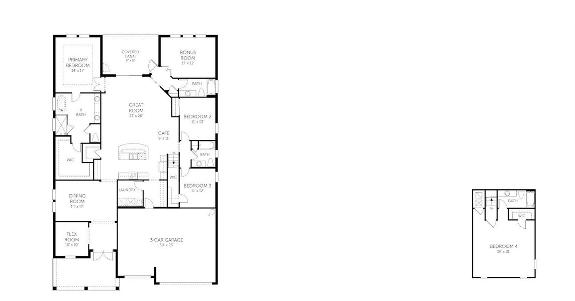 2D floor plan layout for the Boca II w/Bonus - Single Family Homes by Dream Finders Homes in Seaire, Palmetto, FL (Image 5).