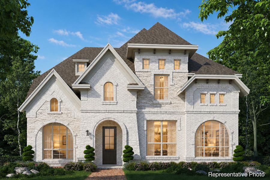 Representative exterior photo of a completed home built from the Royal Oak by Grand Homes in Edgewater, Fate, TX (Image 14). Representative exterior photo of a completed home built from the Royal Oak by Grand Homes in Edgewater, Fate, TX (Image 14).