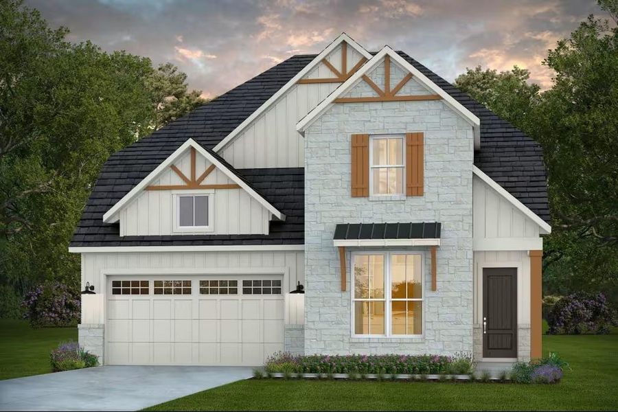 Front exterior of a new home in Ryehill, Sugar Land, TX, highlighting curb appeal (Image 1). Front exterior of a new home in Ryehill, Sugar Land, TX, highlighting curb appeal (Image 1).
