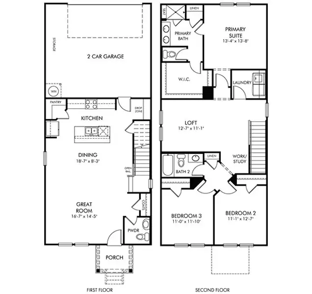 2D floor plan layout for the Bayview by Meritage Homes in Nolen Farm, Gastonia, NC (Image 3).
