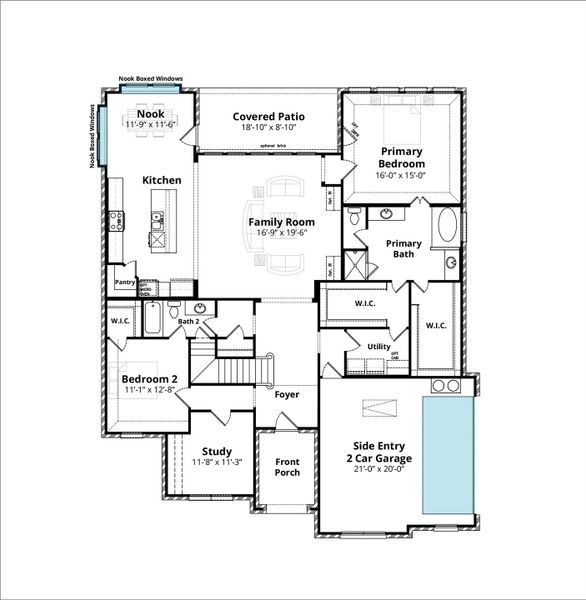 2D floor plan layout for the Phoenix by John Houston Homes in Hayes Crossing, Midlothian, TX (Image 3).