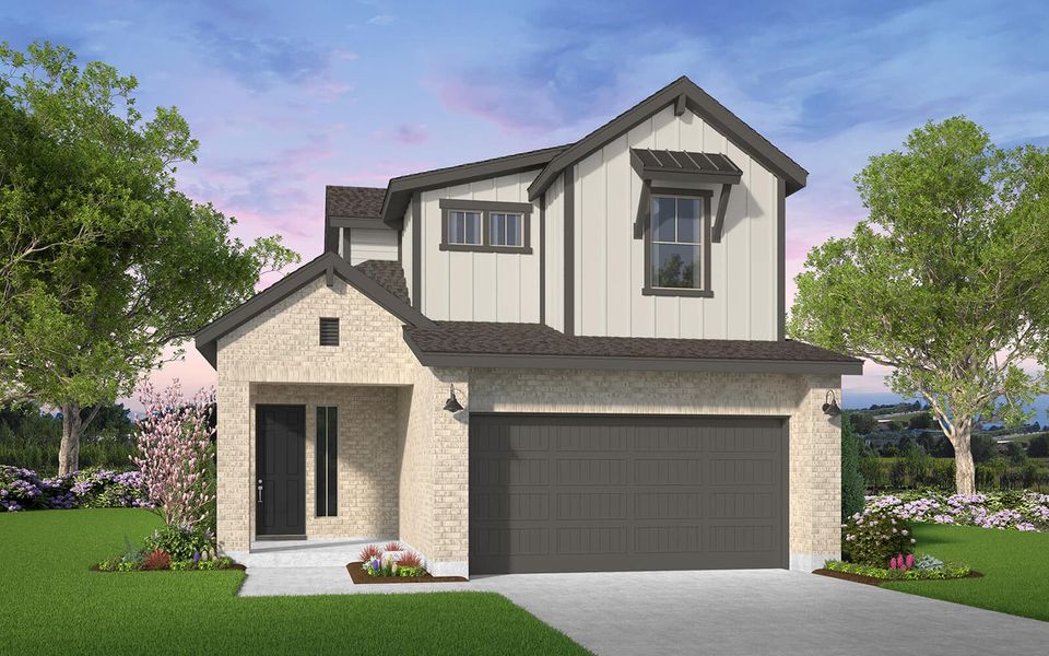 Representative exterior photo of a completed home built from the Emerson by Brookfield Residential in 40' Traditional Homes at Elyson, Katy, TX (Image 2). Representative exterior photo of a completed home built from the Emerson by Brookfield Residential in 40' Traditional Homes at Elyson, Katy, TX (Image 2).