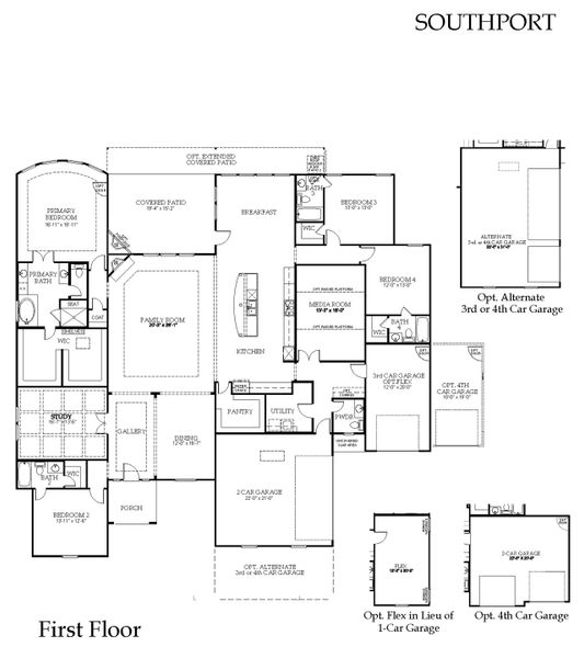 2D floor plan layout for the Southport by Windsor Homes in Ridge Pointe Estates, McLendon-Chisholm, TX (Image 7).