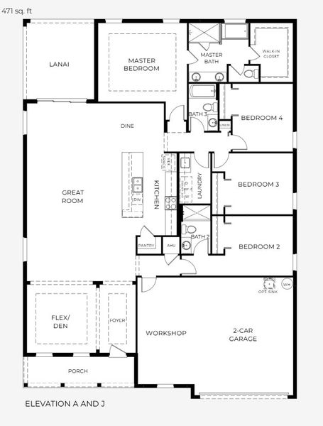 2D floor plan layout for the Harmony by Maronda Homes in Eagle Crest, Grant-Valkaria, FL (Image 3).