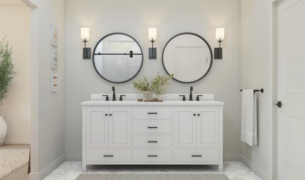 Relaxing primary bath with dual sinks (*Artist rendering used for illustration purposes only.)
