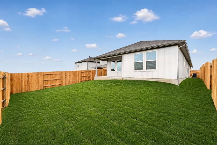 Exterior details and patio area of a home in Sunfield, Buda (Image 16). Exterior details and patio area of a home in Sunfield, Buda (Image 16).