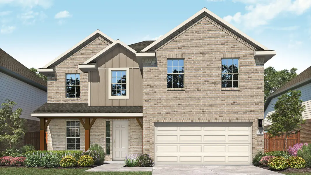 Representative exterior photo of a completed home built from the Mimosa by DRB Homes in Parkside on the River, Georgetown, TX (Image 1). Representative exterior photo of a completed home built from the Mimosa by DRB Homes in Parkside on the River, Georgetown, TX (Image 1).