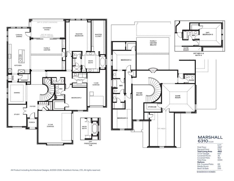 2D floor plan layout for the Marshall - SH 6310 by Shaddock Homes in Grand Oaks at Green Meadows - 70', Celina, TX (Image 3). 2D floor plan layout for the Marshall - SH 6310 by Shaddock Homes in Grand Oaks at Green Meadows - 70', Celina, TX (Image 3).