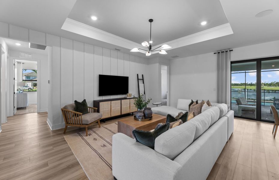 Gathering room located right off of the kitchen and cafe